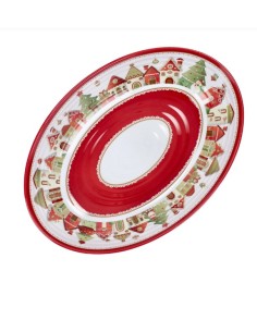 Vassoio ovale natalizio 33 x 23 cm in melamina, Villaggio in festa | Brandani -BRANDANI