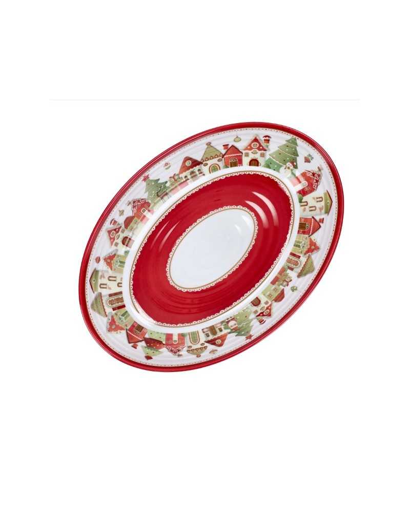 Vassoio ovale natalizio 33 x 23 cm in melamina, Villaggio in festa | Brandani -BRANDANI