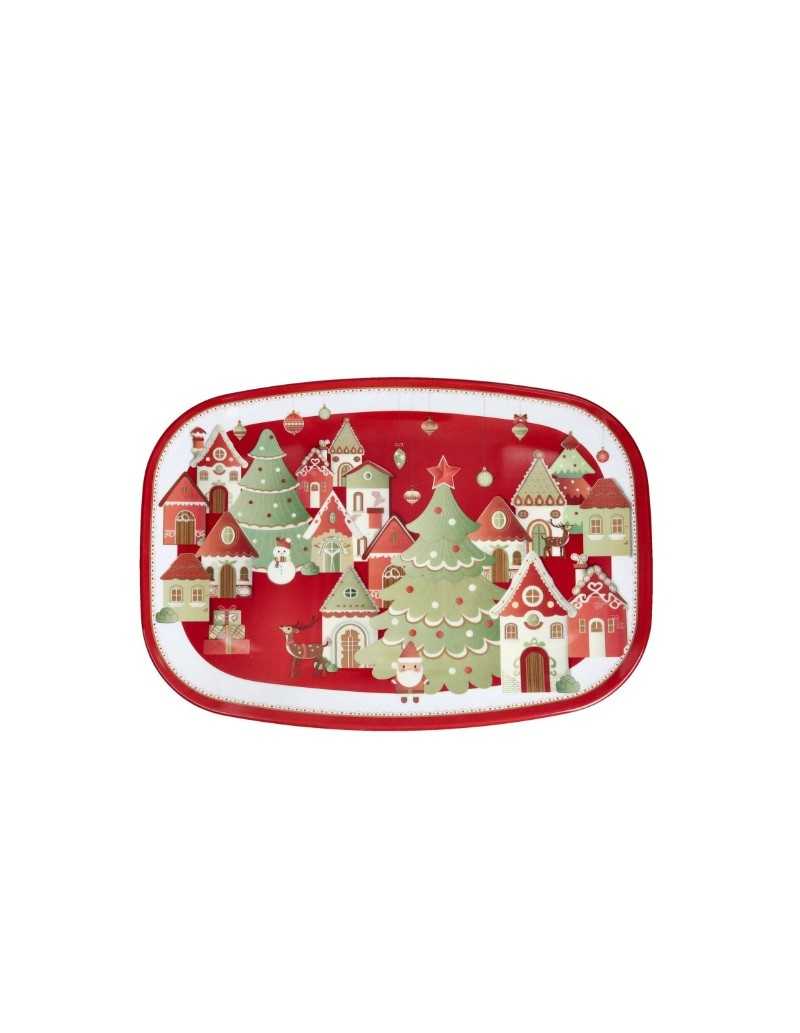 Vassoio rettangolare natalizio 40,5 x 28 cm in melamina, Villaggio in festa | Brandani -BRANDANI