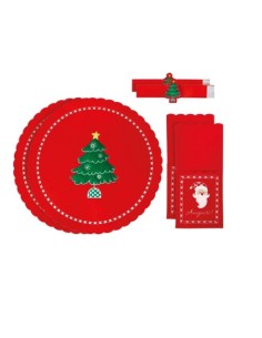Set posto tavola natalizio per 6 in feltro rosso, 18 pezzi | Brandani
