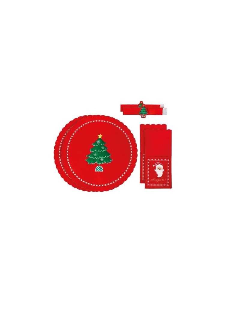 Set posto tavola natalizio per 6 in feltro rosso, 18 pezzi | Brandani -BRANDANI