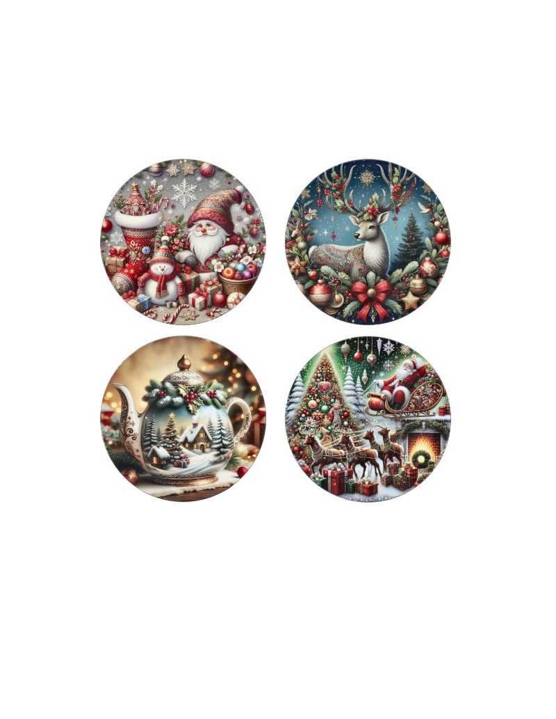 Set 4 sottopiatti natalizi Ø 33 cm con stampe di Babbo Natale e casette | Brandani -BRANDANI