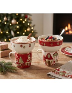 Mug con ciotola natalizia in new bone china, ciotola rossa, Villaggio in festa | Brandani -BRANDANI 2