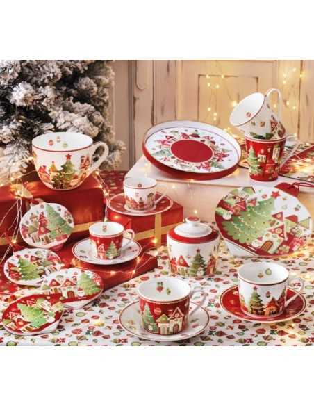 Set 4 decorazioni natalizie a goccia ceramica e sughero, Villaggio in festa | Brandani -BRANDANI