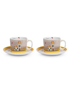 Set 2 tazze colazione con piattino giallo, collezione Le Casette | Egan -EGAN
