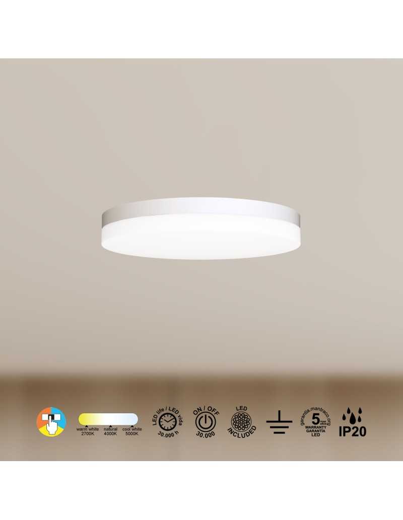 Plafoniera LED Turin tonda minimal Ø 30 cm bianca, 16 W, CCT 3000/4000/5000 K | Mantra -MANTRA