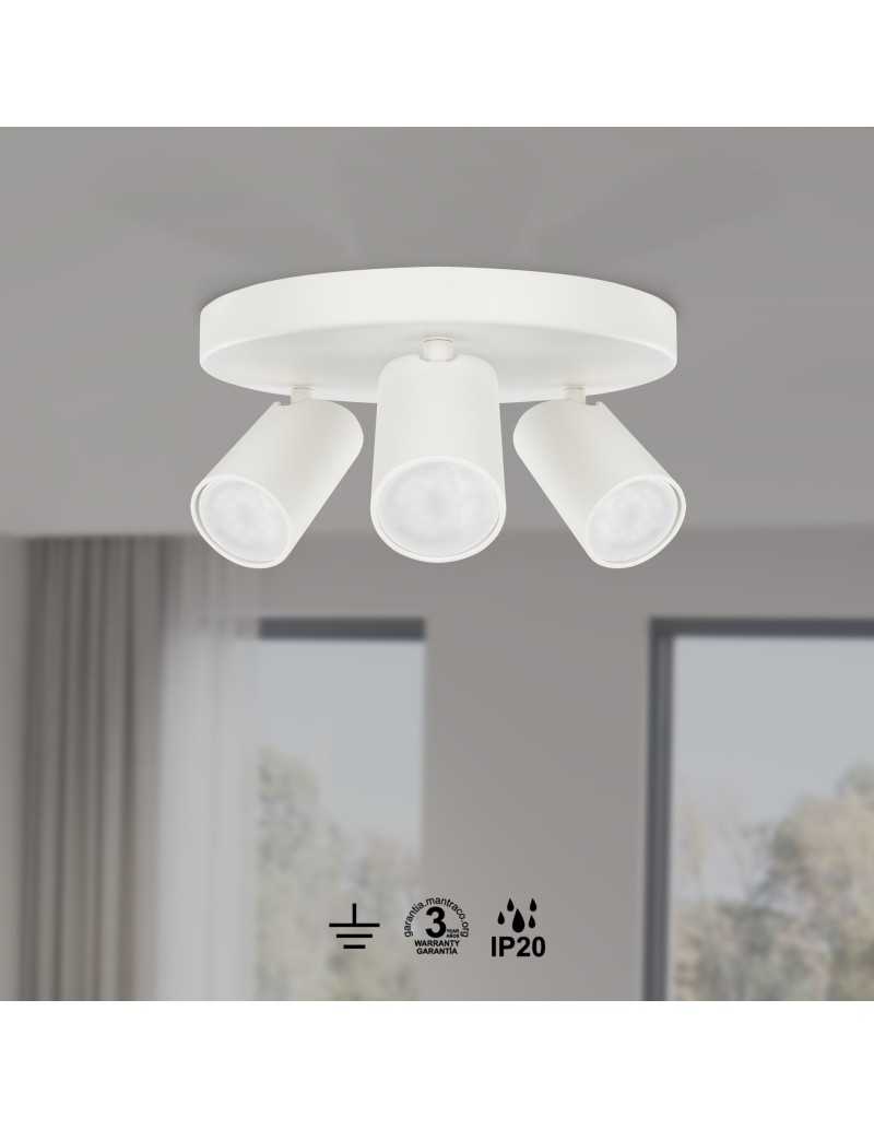 Plafoniera Ø 25 cm con 3 faretti orientabili in bianco, GU10 | Mantra -MANTRA