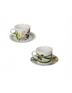 Fiori di Campo set 2 tazzine da caffè con piattino in new bone china | Brandani -BRANDANI