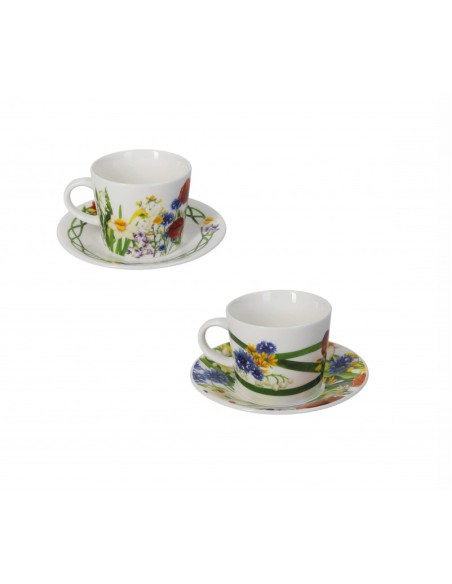 Fiori di Campo set 2 tazzine da caffè con piattino in new bone china | Brandani -BRANDANI