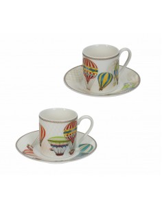 Set 2 tazzine da caffè con piattino Le Mongolfiere in new bone china 65 ml | Brandani -BRANDANI