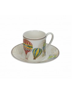 Set 2 tazzine da caffè con piattino Le Mongolfiere in new bone china 65 ml | Brandani -BRANDANI 2
