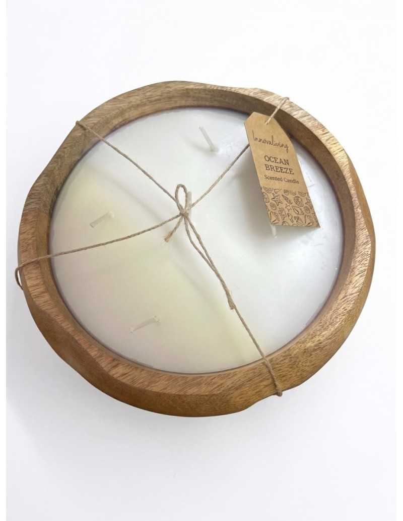 Candela profumata in ciotola di legno naturale fraganza ocean breeze -INNOVA LIVING