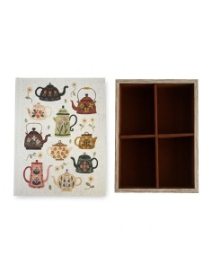 Scatola porta bustine di te' in legno a 4 scomparti con grafica decorativa