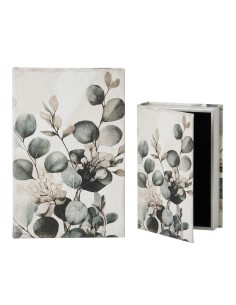 Set 2 scatole libro decorativo con elegante stile botanico eucalipto