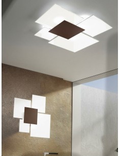 Plafoniera Upgrade squadrata con vetri bianchi e piastra centrale marrone -TOP LIGHT