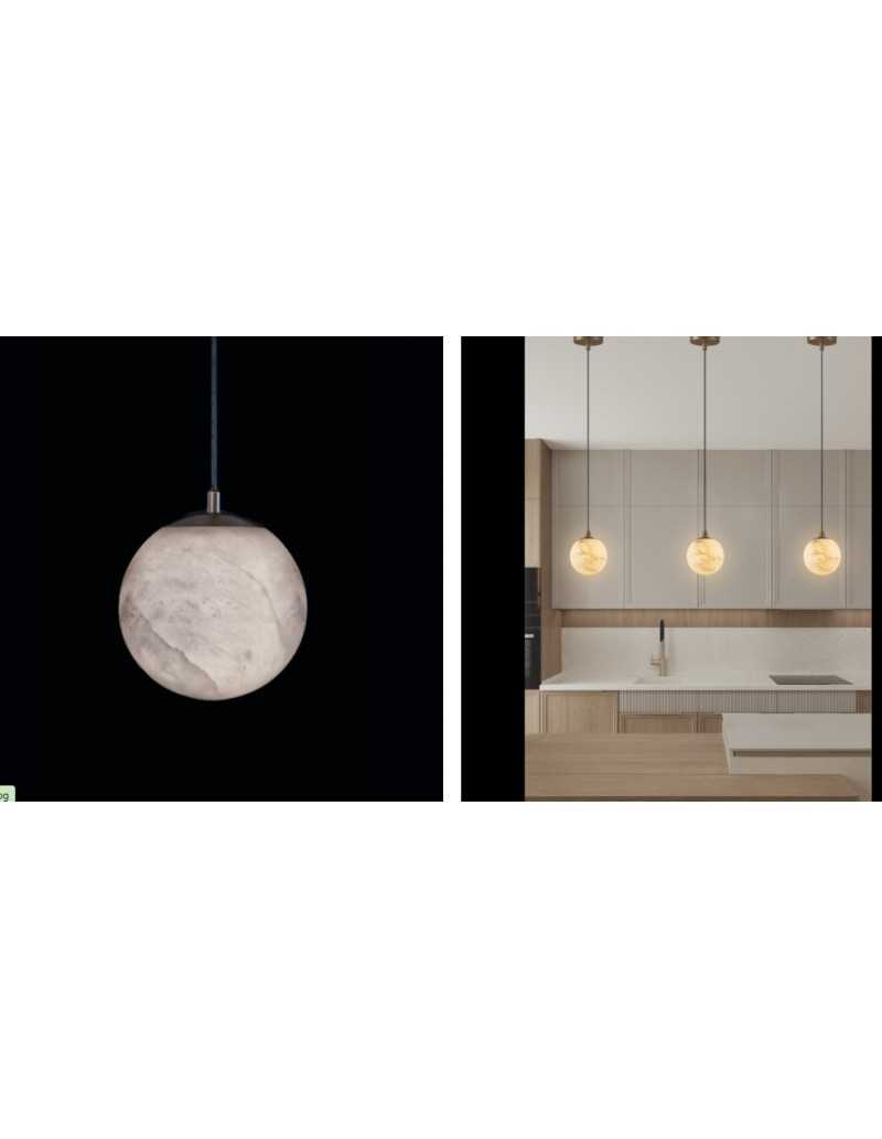 Pendente con sfera in alabastro. Struttura in...