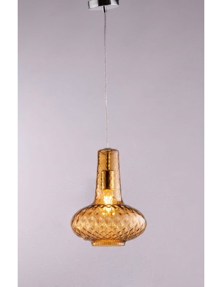 Lampada a sospensione Renzo e Lucia Ø 25 in vetro AMBRA e cromo, E27 | GM Illuminazione