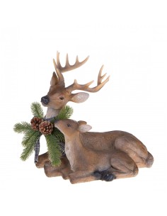 Statua natalizia renna seduta con cucciolo in resina, 42,5 x 42,5 x 41 cm | Brandani -BRANDANI