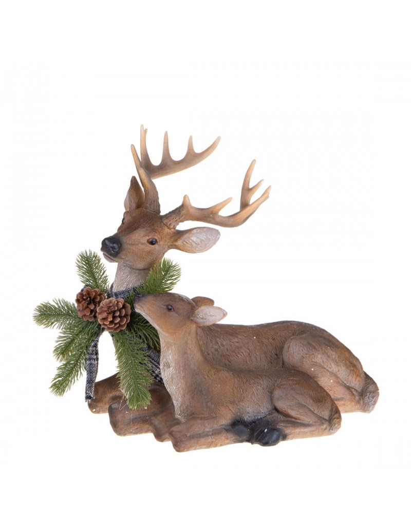 Statua natalizia renna seduta con cucciolo in resina, 42,5 x 42,5 x 41 cm | Brandani -BRANDANI