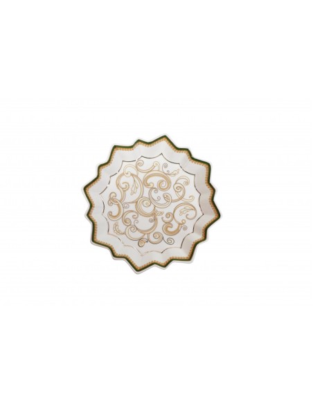 Vassoio natalizio a stella Filo d'Oro in porcellana bianco, verde e oro Ø 23,5 cm | Brandani -BRANDANI
