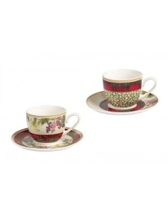 Sottobosco set 2 tazzine da caffè con piattino, decoro natalizio tartan | Brandani