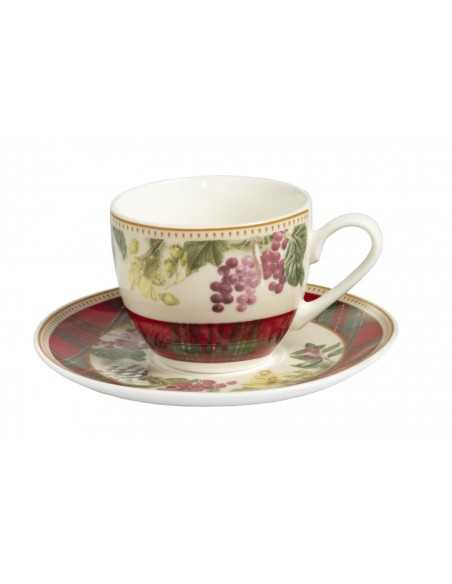 Sottobosco set 2 tazzine da caffè con piattino, decoro natalizio tartan | Brandani -BRANDANI