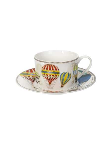 Set 2 tazze da tè con piattino Le Mongolfiere in new bone china 150 ml | Brandani -BRANDANI