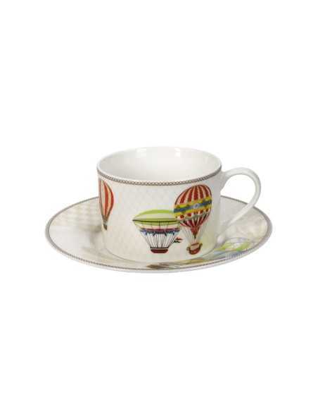 Set 2 tazze da tè con piattino Le Mongolfiere in new bone china 150 ml | Brandani -BRANDANI