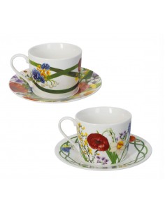 Fiori di Campo set 2 tazze da tè con piattino in new bone china | Brandani -BRANDANI