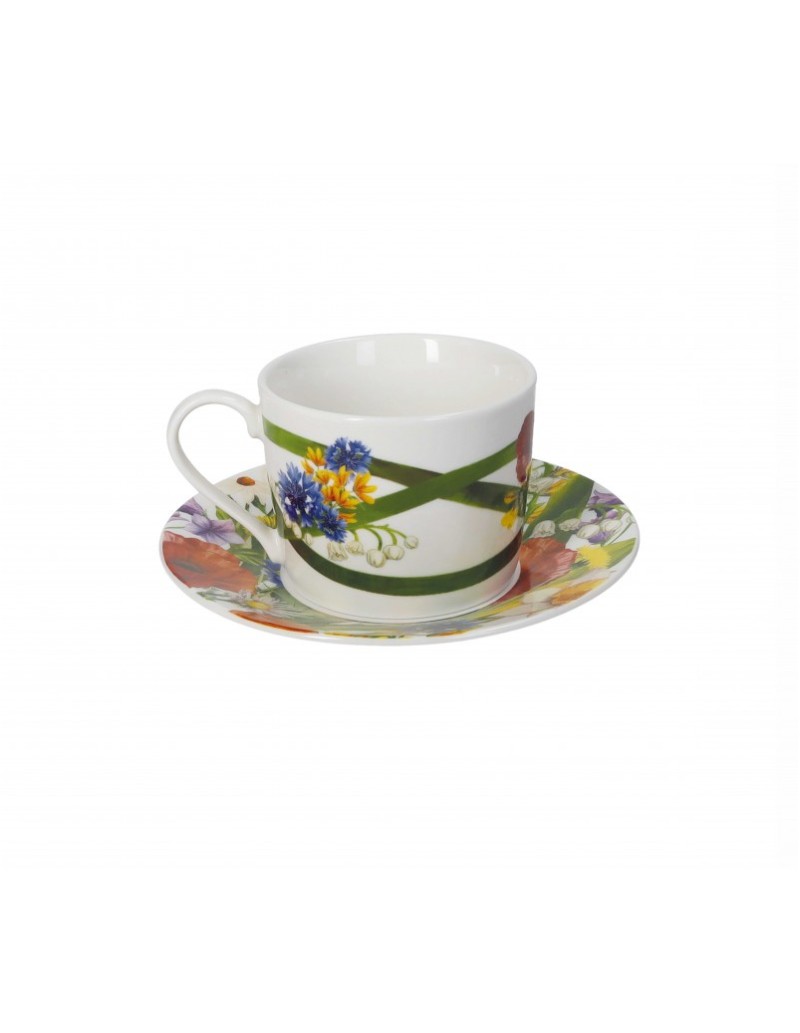 Fiori di Campo set 2 tazze da tè con piattino in new bone china | Brandani -BRANDANI