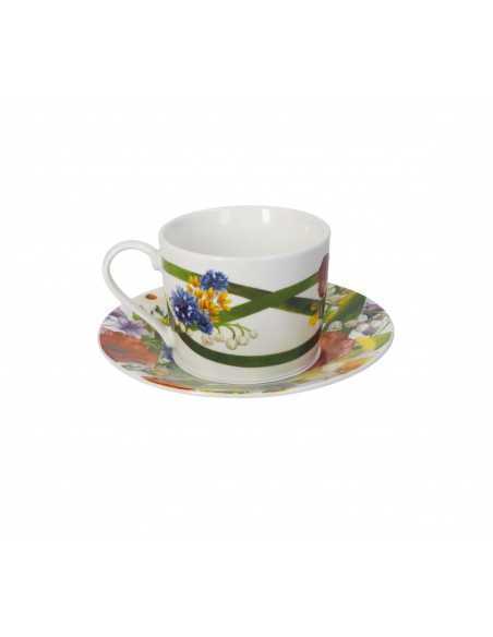 Fiori di Campo set 2 tazze da tè con piattino in new bone china | Brandani -BRANDANI