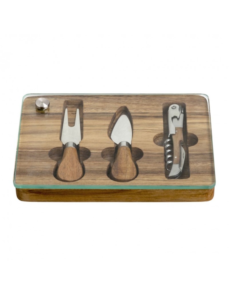 Set degustazione formaggi con tagliere in acacia, utensili e cavatappi inox | Brandani -BRANDANI