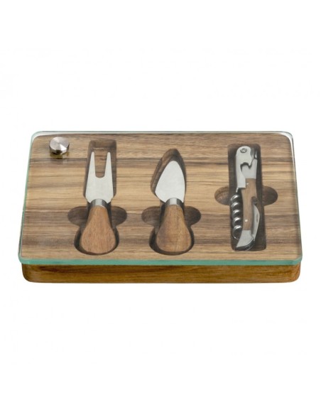 Set degustazione formaggi con tagliere in acacia, utensili e cavatappi inox | Brandani -BRANDANI