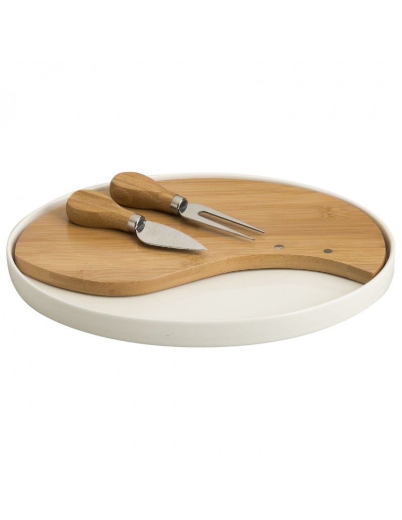 Tagliere formaggi ovale in porcellana e bambù 28 x 21,5 cm con 2 coltelli inox | Brandani -BRANDANI