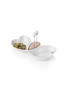 Cuor di Butterfly antipastiera in porcellana e bambù con 2 forchettine inox | Brandani -BRANDANI