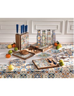 Tagliere formaggi rotante Medicea in acacia con decoro maiolica e 3 coltelli | Brandani -BRANDANI 2