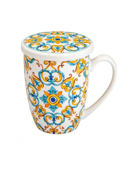 Mug Medicea cuore in new bone china con infusore inox e tappo | Brandani -BRANDANI