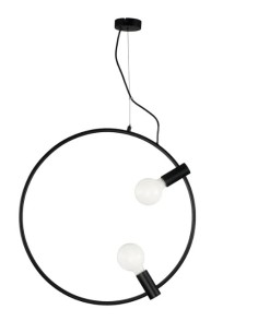 Sospensione Bolla a 2 luci ad anello in metallo nero con lampadine a vista, E27 | Ondaluce -ONDALUCE