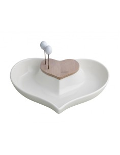 Antipastiera Cuore nel Cuore in porcellana e bambù con 2 forchettine | Brandani -BRANDANI