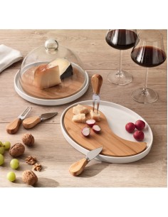 Set formaggi tagliere in bambù e porcellana con cupola in vetro e 2 coltelli | Brandani -BRANDANI 2