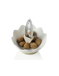 Zigozago ciotola portanoci in porcellana bianca e bambù con schiaccianoci | Brandani -BRANDANI 2