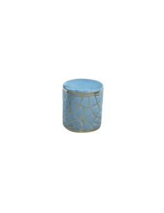 Pouf tondo Ø 35 cm in velluto avio con trama oro metallizzato, struttura MDF | Brandani -BRANDANI