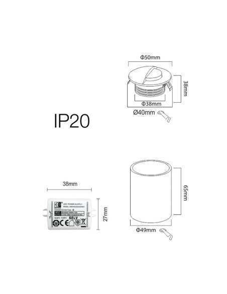Segnapasso LED Ilo tondo bianco da parete, 2 W 3000 K, 60 lm, 120°, IP20 | Beneito Faure -BENEITO FAURE