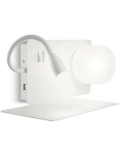 Applique Book AP2 bianca con mensola, presa USB e braccio LED da lettura, G9 | Ideal Lux -IDEAL LUX