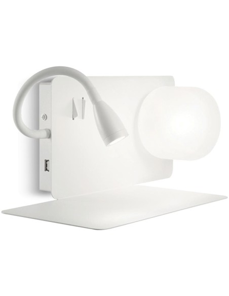 Applique Book AP2 bianca con mensola, presa USB e braccio LED da lettura, G9 | Ideal Lux -IDEAL LUX