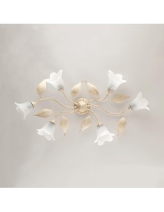 Plafoniera Olga a 6 luci in ferro battuto avorio e oro, vetri bianchi, 95 cm, E14 | Bonetti Illumina -BONETTI ILLUMINA