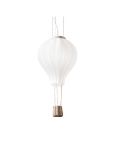 Mongolfiera eclettica ed accattivante lampada a sospensione ideale per camerette realizzata in vetro bianco e cesto in corda ...