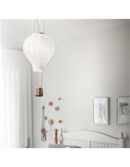 Lampada a sospensione mongolfiera per cameretta in vetro bianco e corda, E27 | Ideal Lux -IDEAL LUX