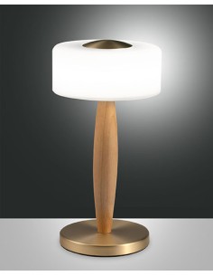 Lampada da tavolo LED Elea in ottone satinato, legno e vetro, touch dimmer | Fabas Luce -FABAS LUCE