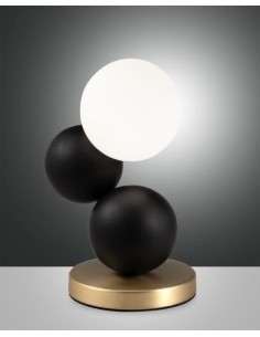 Lumetto Micky in metallo, legno e vetro soffiato nero, dimmer touch, G9 | Fabas Luce -FABAS LUCE
